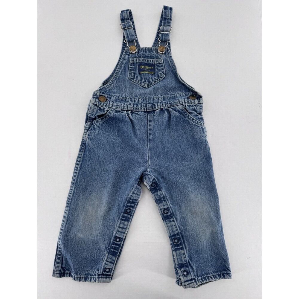 Vtg Oshkosh Overalls Vestback Sz 12m Denim Snap Blue Pockets